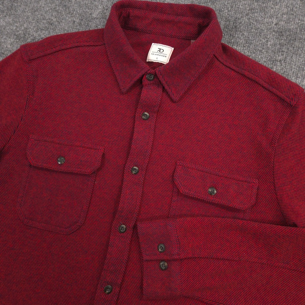 7 Diamonds Generation Soft Flannel Shirt Mens L Red Brushed Double Knit Stretch